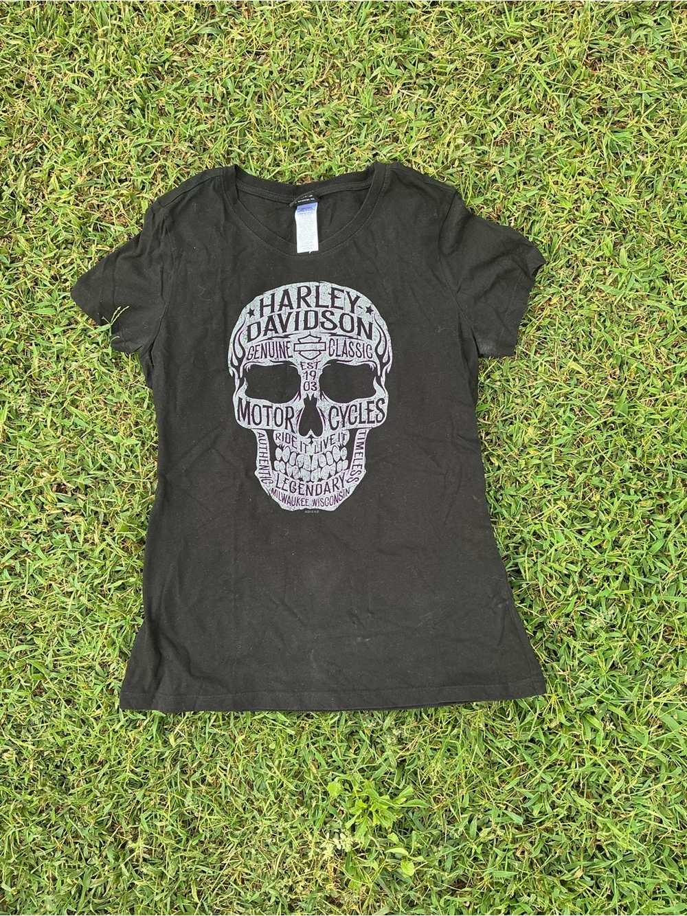 Harley-Davidson Black Tee with Silver Skull Graphic - Kids